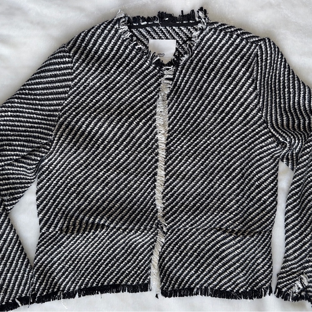 Mango Monochrome Black and White Tweed Jacket